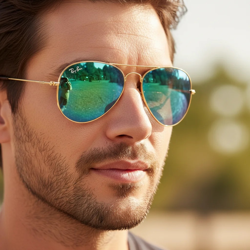 عینک اسپرت ریبن 1652AD با لنز سبز و فریم طلایی عینک اسپرت ریبن 1652AD با لنز سبز و فریم طلایی